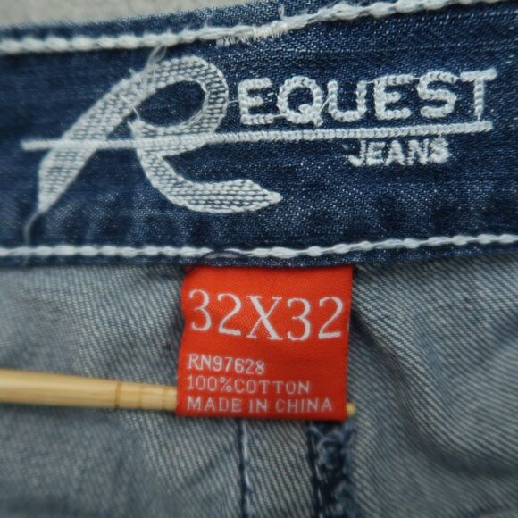Request Jeans Mens Size 32x32 (34x33 Real) Blue Straight Leg Thick Stitch Denim - Picture 6 of 15